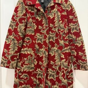 Vintage-Inspired Red Floral Women's long Jacket